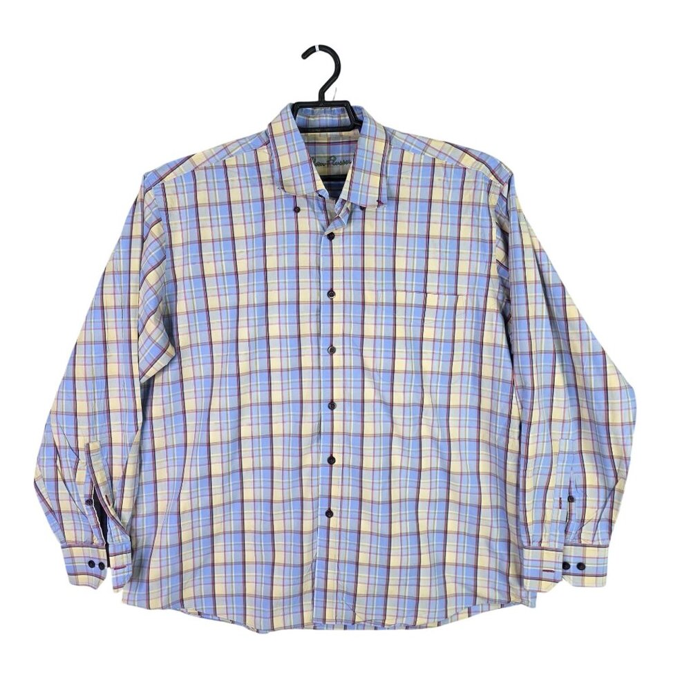 Mens Alan Flusser Multicolor Plaid Shirt Long Sleeve Button Up Cotton Size 2XL